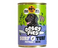 Dobry Pies Šunų Maistas - DOBRY šunims Surf &amp; Turf Upėtakis Sušalęs Šernas Drėgnas 400g