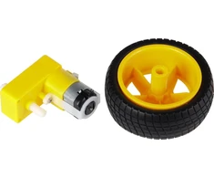 DC variklis 3-9V DC su kampiniu 90° reduktoriumi + ratas JOY-IT