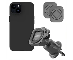 Dėklas Accezz EasyLock automobilinis telefono laikiklis – su dėklu, skirtu iPhone 15 – tvirtinamas prie ventiliacijos grotelių – 360 laipsnių besisukantis – Juodas