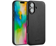 Dėklas Accezz MagSafe odinis galinis dangtelis, skirtas iPhone 16 – Onyx Juodas