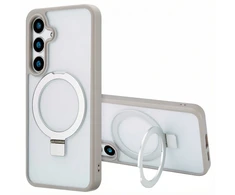 Dėklas Accezz žiedinis stovas su nugarėlės dėklu ir MagSafe funkcija, skirtas Samsung Galaxy S24 – Pilkas