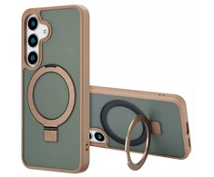 Dėklas Accezz žiedinis stovas su nugarėlės dėklu ir MagSafe funkcija, skirtas Samsung Galaxy S25 – rudas