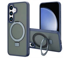 Dėklas Accezz žiedinis stovelis su nugarėlės dėklu ir MagSafe funkcija, skirtas Samsung Galaxy S25 – Mėlynas