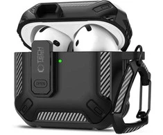 Dėklas Apple AirPods 4 Tech-Protect Carbonox juodos spalvos