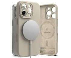 Dėklas Apple iPhone 16 Pro Ringke Silikoninis Magnetic MagSafe Stone kreminės spalvos