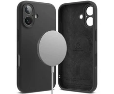 Ringke iPhone 16 dėklas, silikoninis, magnetinis, juodas