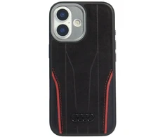 Čia pateikiamas vertimas į lietuvių kalbą: Dėklas Audi R8, natūralios odos, MagSafe, skirtas iPhone 17, juodos spalvos-raudonos