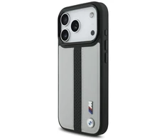 Dėklas BMW M Perforated Stripe Logo MagSafe iPhone 17 Pro pilkas