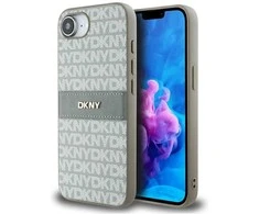 Dėklas DKNY Repeat Texture Pattern su toniniu dryžiuku Apple iPhone 16e smėlio spalvos