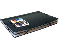 Dėklas dokumentams Viquel Rainbow, A4, 18 skyrelių, su gumelėmis, plastikinis, juodos spalvos