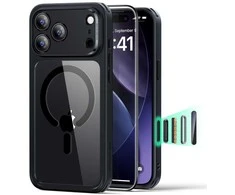 ESR Classic Hybrid MagSafe + grūdinto stiklo komplektas iPhone 17 Pro telefonui - skaidrus Juodas