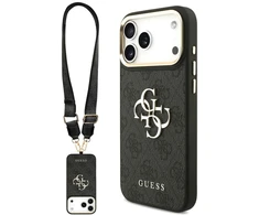 Dėklas Guess 4G Big 4G Classic Logo Big Strap Metal Mygtukai, skirtas iPhone 18 Pro Max / 17 Pro Max, juodas