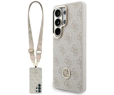 Dėklas Guess 4G Big Rhinestone Triangle Strap MagSafe for Samsung Galaxy S26 Ultra rožinės spalvos