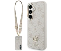 Dėklas Guess 4G Big Rhinestone Triangle Strap MagSafe for Samsung Galaxy S26 rožinės spalvos