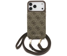 Dėklas Guess 4G Cardslots & Magnetic Closure Crossbody, skirtas iPhone 18 Pro / 17 Pro, rudas