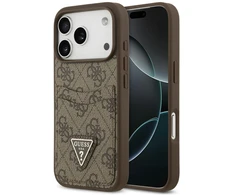 Dėklas Guess 4G Double Card Triangle, skirtas iPhone 18 Pro / 17 Pro, rudas