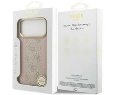 GUESS dėklas, skirtas IPHONE 17 Pro Max, suderinamas su MagSafe GUHMP17XPG4SEMCP (PU su 4G juostele), rožinis