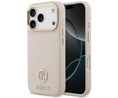 GUESS dėklas, skirtas IPHONE 17 Pro, suderinamas su „MagSafe“ GUHMP17LPGCRMDEP (PU su grūdėtu juodu logotipu), rožinis