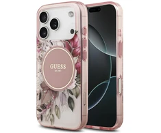 Dėklas Guess IML Flower & Tonal Circle MagSafe, skirtas iPhone 18 Pro Max / 17 Pro Max, rožinis