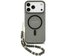 Dėklas Guess IML Glitter Pearl Strap su MagSafe, skirtas iPhone 18 Pro / 17 Pro, juodas