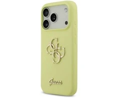 Dėklas Guess Liquid Silicone 4G Metal Logo Case for Apple iPhone 17 Pro geltonos spalvos