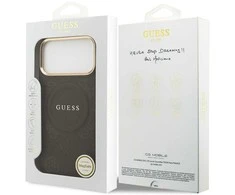 GUESS dėklas, skirtas IPHONE 17 Pro Max, suderinamas su MagSafe GUHMP17XPSAMSECW (PU su bijūnų spalvos karštu antspaudu), rudas