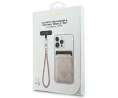 Guess wallet + hand strap set Guess triangle MagSafe rožinės spalvos