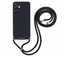 Dėklas Hurtel Samsung Galaxy A17 5G / A17 4G Case with Fiber Lining and Crossbody Strap – juodos spalvos