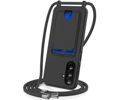 Dėklas Hurtel Samsung Galaxy A37 5G TPU Case with Card Holder and Crossbody Lanyard – juodos spalvos