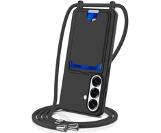 Dėklas Hurtel Samsung Galaxy S26 TPU Case with Card Holder and Crossbody Lanyard – juodos spalvos