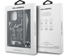 Karl Lagerfeld dėklas, skirtas IPHONE 16 PRO KLHCP16LPGGRMPCK, suderinamas su „MagSafe“ (CRSSBY grūdėtas PU su raštu ir logotipu), juodas