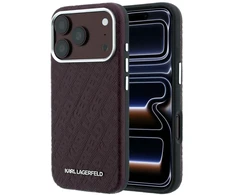 Dėklas Karl Lagerfeld Grained Allover Logo Metal Elongated MagSafe skirtas iPhone 18 Pro / 17 Pro burgundy