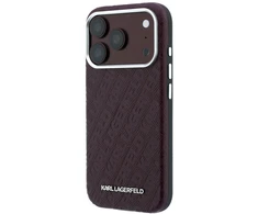 Dėklas Karl Lagerfeld Grained Allover Logo Metal Elongated MagSafe skirtas iPhone 18 Pro / 17 Pro burgundy
