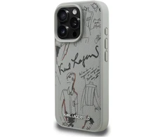 „Karl Lagerfeld“ grūdėto rašto ir logotipo „MagSafe“ dėklas, skirtas „iPhone 16 Pro“ – pilkas