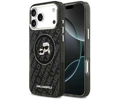 Dėklas Karl Lagerfeld IML Glitter Karl &amp; Choupette Heads Logo MagSafe for Apple iPhone 17 Pro Max juodos spalvos