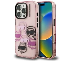 Dėklas Karl Lagerfeld IML Multi K&amp;C Head Pattern skirtas Apple iPhone 16 Pro rožinės spalvos
