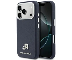 Dėklas Karl Lagerfeld Karl & Choupette Head Pins Saffiano MagSafe skirtas iPhone 17 Pro Max mėlynas