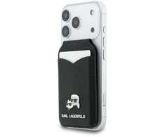 Dėklas Karl Lagerfeld Mirror MagSafe Cardslot Stand Juodas