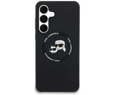 Dėklas Karl Lagerfeld Silicone Karl&amp;Choupette Heads MagSafe skirtas Samsung Galaxy S25 FE juodos spalvos