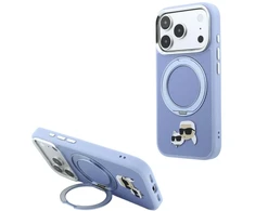 Dėklas Karl Lagerfeld su 360° žiediniu stovu Karl & Choupette Heads Pin MagSafe, skirtas iPhone 18 Pro Max