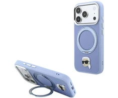 Dėklas Karl Lagerfeld su žiediniu stovu 360 Karl Head Pin MagSafe, skirtas iPhone 18 Pro / 17 Pro, šviesiai mėlynas