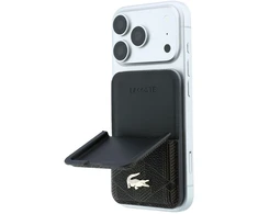 Dėklas Lacoste PVC mišinio „Monogram Petit Pique“ „MagSafe“ piniginė su stovu, ruda