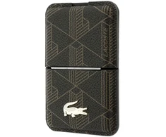 Dėklas Lacoste PVC mišinio „Monogram Petit Pique“ „MagSafe“ piniginė su stovu, ruda