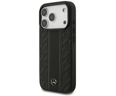 Dėklas Mercedes Leather Laurel Leaves Stripes MagSafe iPhone 17 Pro juodos spalvos