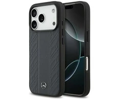Dėklas Mercedes Leather Laurel Leaves Stripes MagSafe Apple iPhone 17 Pro mėlynas