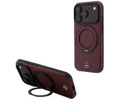 Dėklas Mercedes Leather su žiediniu stovu MagSafe, skirtas iPhone 18 Pro Max / 17 Pro Max, bordo spalvos