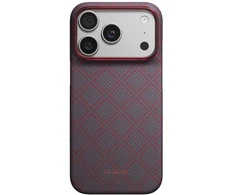 Dėklas PITAKA Edge Argyle MagSafe, skirtas iPhone 18 Pro / 17 Pro, mėlynas-raudonas