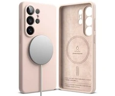 Dėklas Ringke Silicone Magnetic MagSafe Samsung Galaxy S26 Ultra rožinio smėlio spalvos