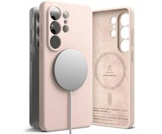Dėklas Ringke Silicone Magnetic MagSafe Samsung Galaxy S26 Ultra rožinio smėlio spalvos