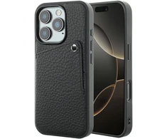 Dėklas Selencia Riva nugarėlė su kortelių dėklu, skirta iPhone 16 Pro – Juoda